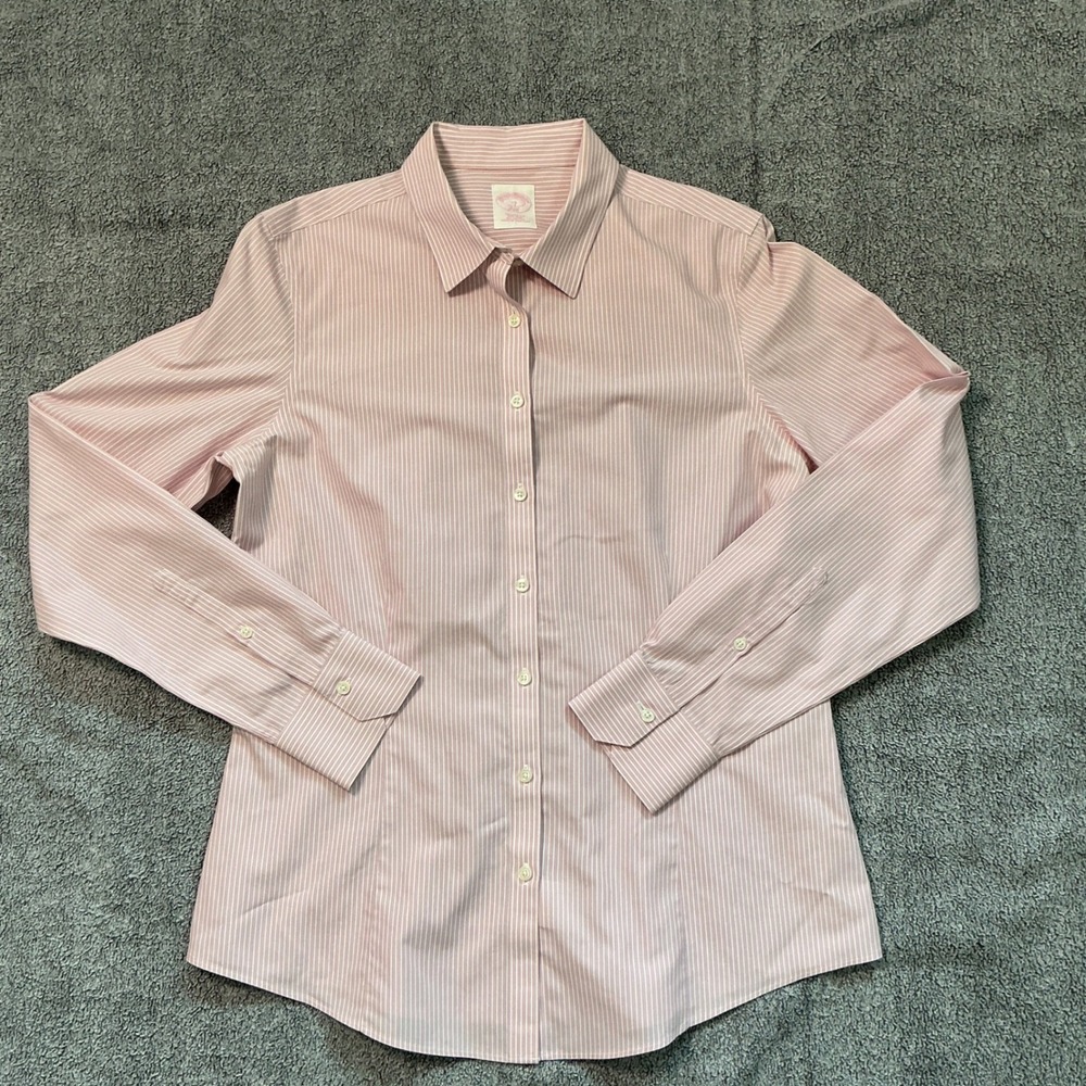 Brooks Brothers 346 Non-Iron Cotton Striped Button Down Shirt Pink White Size 10